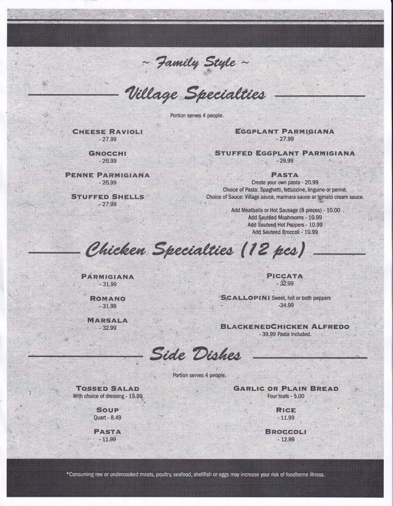 Our Menus Italian Restaurant Oakmont Penn Hills Highland Park